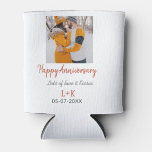 Modern boho happy anniversary add name date orange can cooler