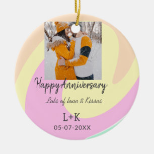 Modern boho happy anniversary add name date orange ceramic tree decoration