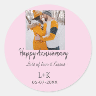 Modern boho happy anniversary add name date orange classic round sticker