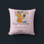 Modern boho happy anniversary add name date orange cushion<br><div class="desc">Design for couple love</div>