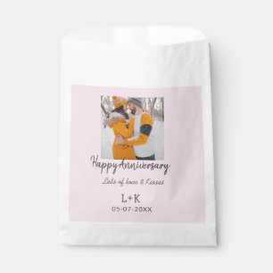 Modern boho happy anniversary add name date orange favour bags