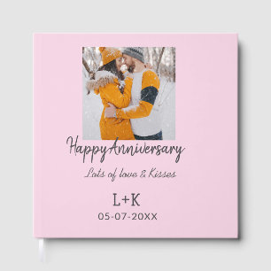 Modern boho happy anniversary add name date orange guest book