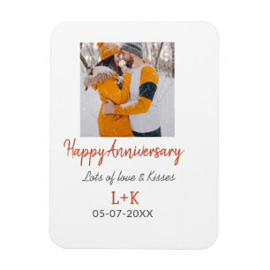 Modern boho happy anniversary add name date orange magnet