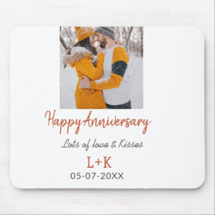 Modern boho happy anniversary add name date orange mouse pad