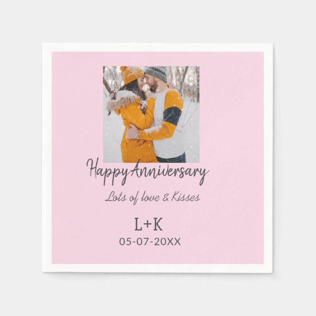 Modern boho happy anniversary add name date orange napkin (Front)