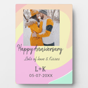 Modern boho happy anniversary add name date orange plaque