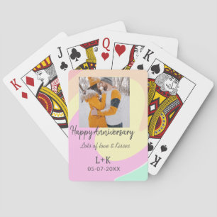 Modern boho happy anniversary add name date orange playing cards