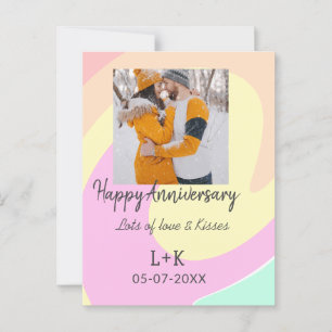 Modern boho happy anniversary add name date orange postcard