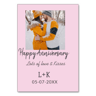 Modern boho happy anniversary add name date orange table number