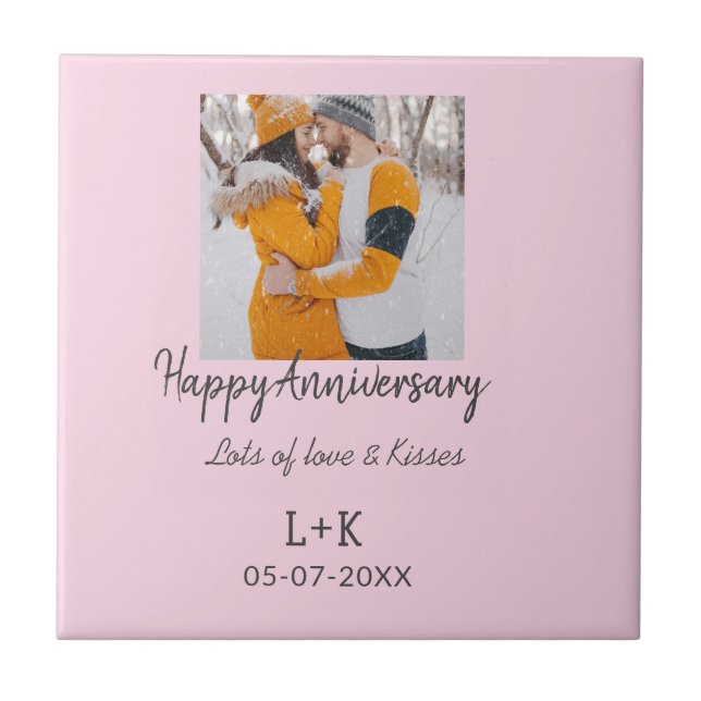 Modern boho happy anniversary add name date orange tile (Front)