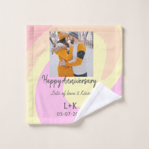 Modern boho happy anniversary add name date orange wash cloth