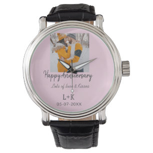 Modern boho happy anniversary add name date orange watch