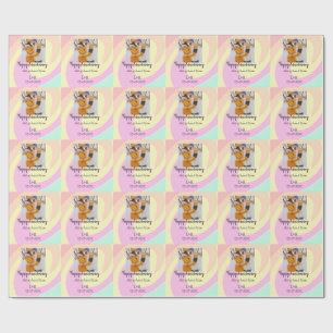 Modern boho happy anniversary add name date orange wrapping paper