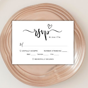 Modern Boho Heart Calligraphy Script Wedding RSVP Card