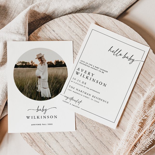 Modern Boho Hello Baby Photo Baby Shower Invitation (Creator Uploaded)