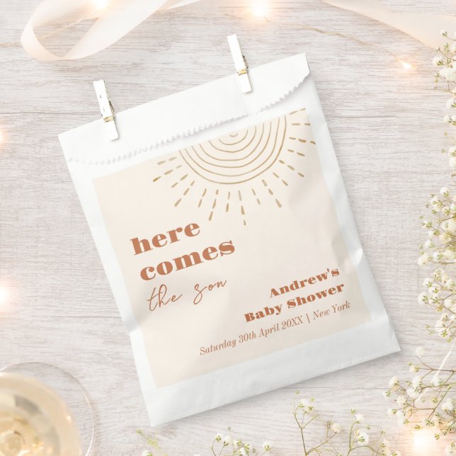 Modern Boho Here Comes The Son Baby Shower Favour Bags (Clipped)