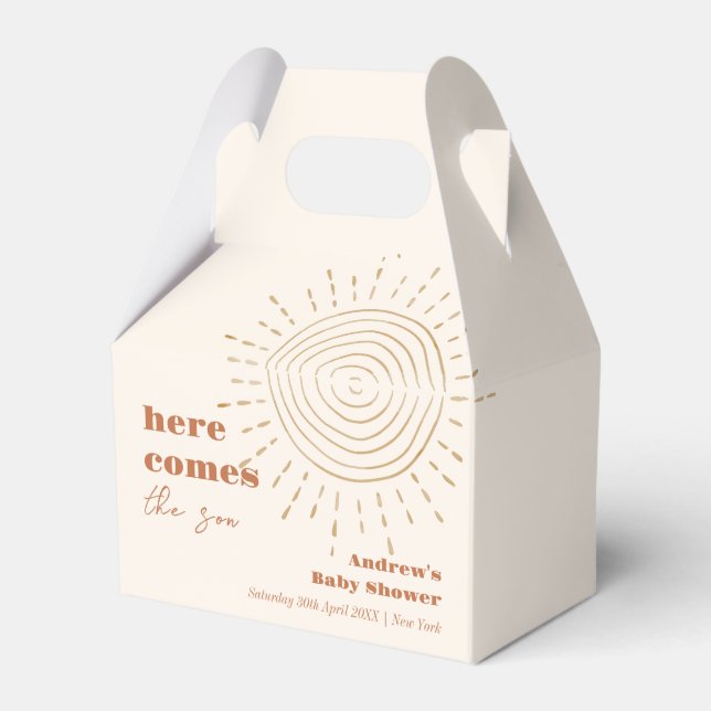 Modern Boho Here Comes The Son Baby Shower Favour Box (Front Side)