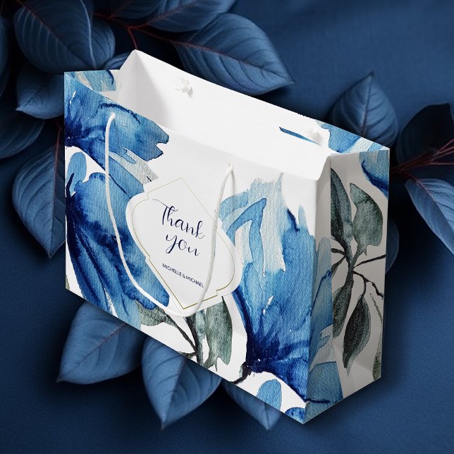 Modern Boho Indigo Blue Personalised Large Gift Bag (Creator Uploaded)