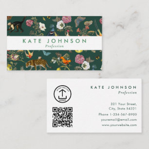 Modern Boho Jungle Animals Floral Green Colourful Business Card