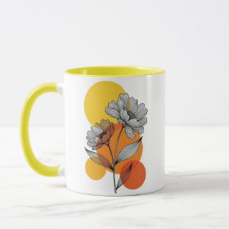 Modern Boho Line Art Floral Yellow Two-Tone Mug