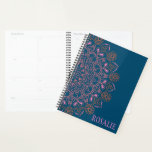 Modern Boho Mandala Medallion in Teal Personalised Planner<br><div class="desc">A modern spin on a classic mandala motif in pink and orange on a dark teal background, personalised with your name.</div>