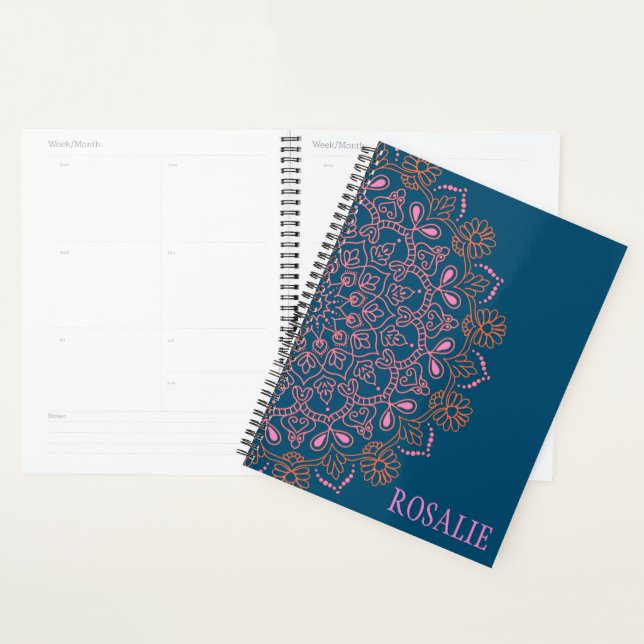 Modern Boho Mandala Medallion in Teal Personalised Planner (Display)