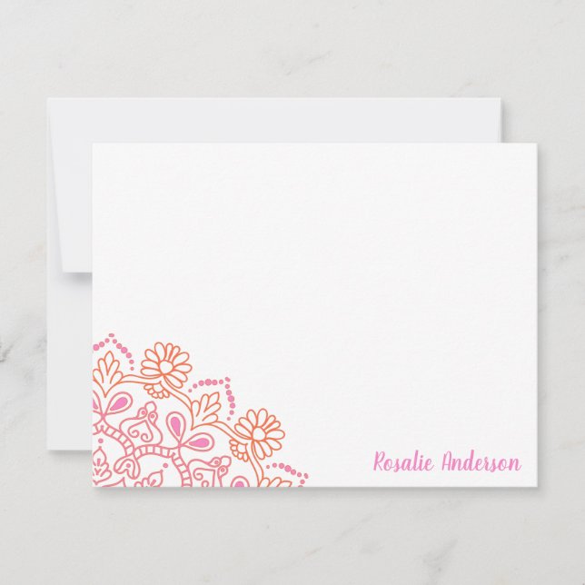 Modern Boho Mandala Pink and Orange Personalised  Card (Front)