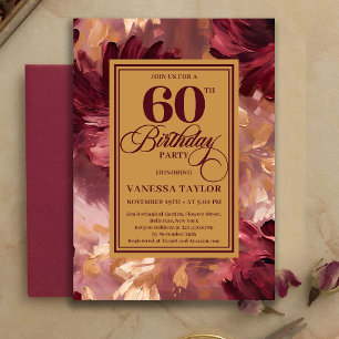 Modern Boho Merlot Blush Floral Look 60th Birthday Invitation
