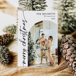 Modern Boho Merry Christmas Arch Photo Holiday Card