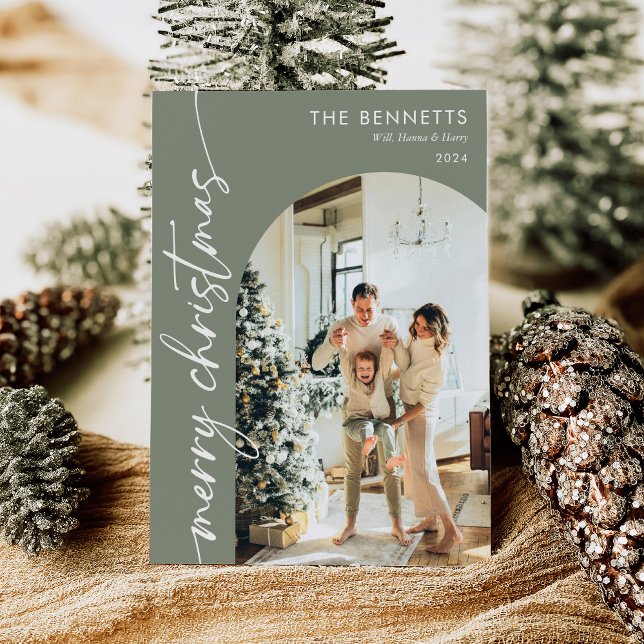 Modern Boho Merry Christmas Arch Photo Holiday Card (Creator Uploaded)