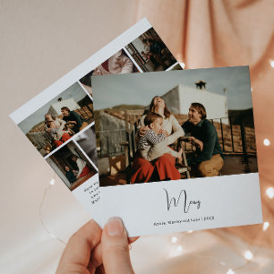 Modern Boho Merry Seven Photo Christmas Holiday Card