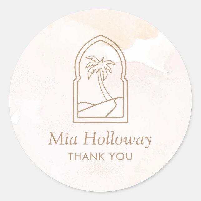 Modern Boho Minimal Palm Tree Thank You Business Classic Round Sticker (Front)