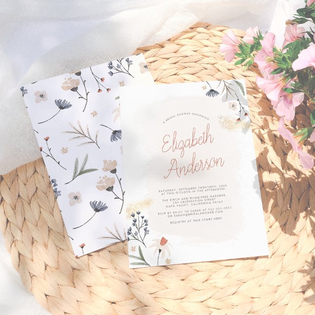 Modern Boho Minimalist Floral Script Bridal Shower Invitation (Creator Uploaded)