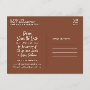 Modern Boho Minimalist Russet Brown Save the Date Postcard