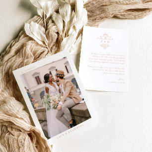 Modern Boho Monogram Photo Wedding Thank You Card
