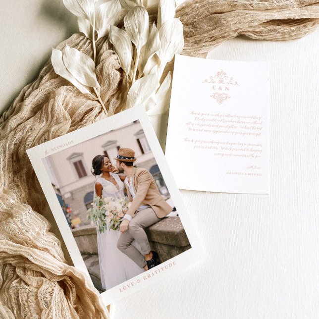 Modern Boho Monogram | Photo Wedding Thank You Card (Creator Uploaded)