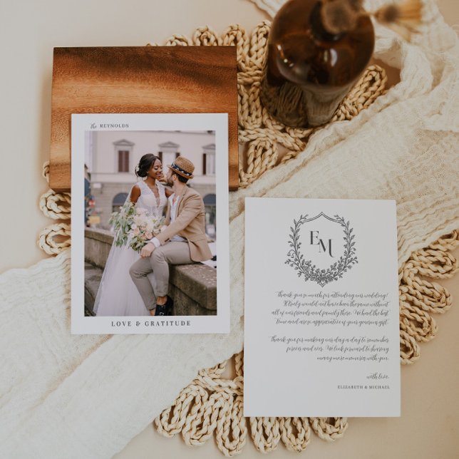 Modern Boho Monogram | Photo Wedding Thank You Card (Creator Uploaded)