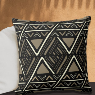 Modern Boho Mud Cloth Pattern Black Cushion