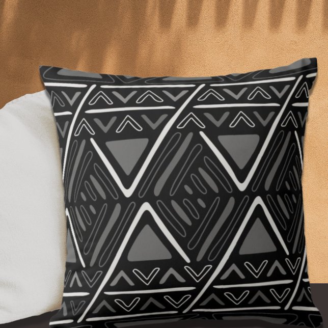 Modern Boho Mud Cloth Pattern Black Cushion (Creator Uploaded)