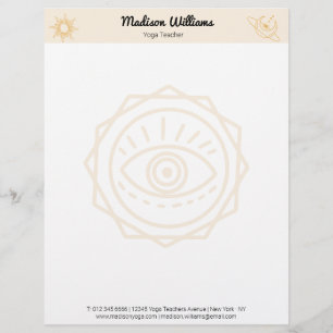 Modern Boho Mystical Yellow Sun and Moon Yoga Custom Letterhead