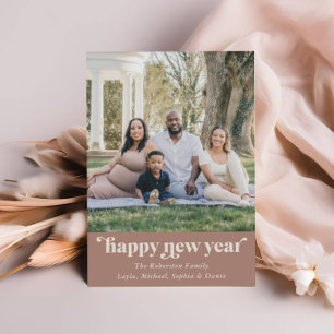 Modern Boho Neutral Mocha Photo New Years Holiday Card
