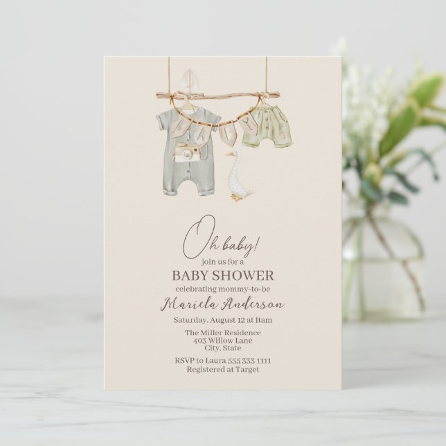Modern Boho Nursery Mobile Baby Shower Invitation (Standing Front)