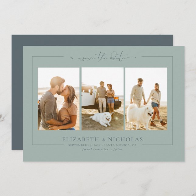 Modern Boho Ocean Glass | 3 Photo Save the Date (Front/Back)