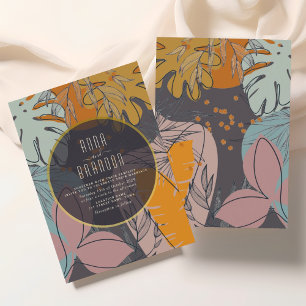 Modern Boho Orange and Black Wedding Invitation