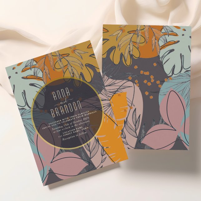 Modern Boho Orange and Black Wedding Invitation (Creator Uploaded)