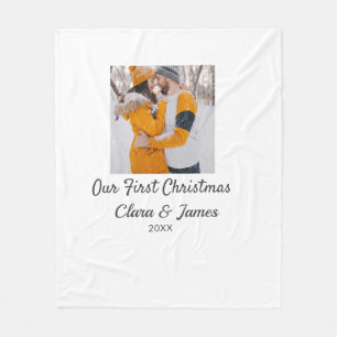 Modern boho our first Christmas photo couple name Fleece Blanket