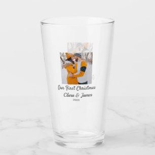 Modern boho our first Christmas photo couple name  Glass