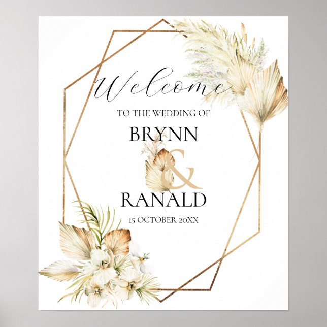 Modern Boho Palm Orchids Wedding Welcome Poster (Front)