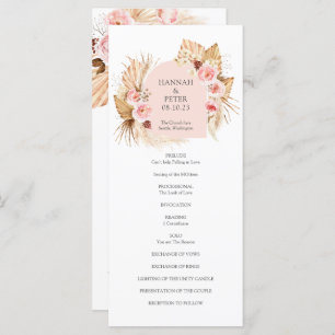 Modern Boho Pampas Grass Floral Wedding Program