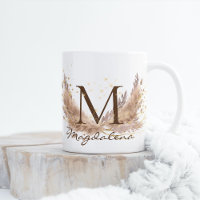 Modern Boho Pampas Grass Glam Fx Glitter Monogram